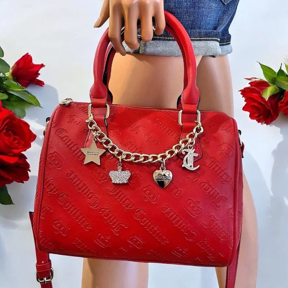 Juicy Couture Red Gothic Logo Not Your Babe Satchel Bag Purse New - Picture 1 of 12